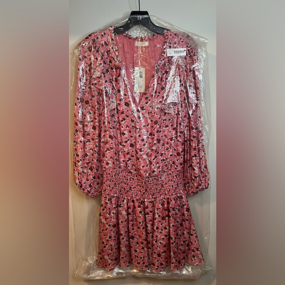 Ramy Brook Pink Floral Long-Sleeve Smocked Waist Mini Dress - Picture 11 of 11